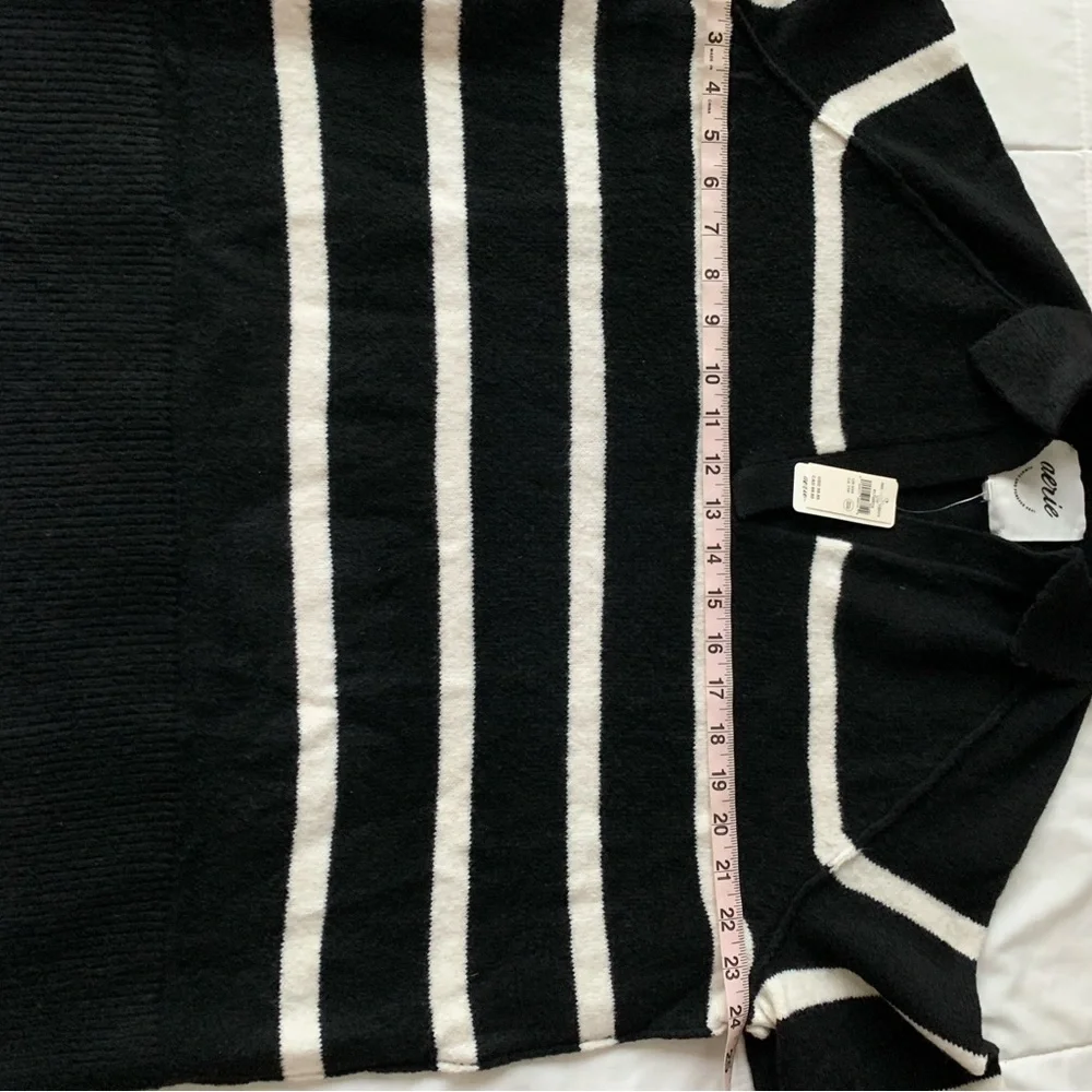 Aerie Unreal Polo Sweater Oversized Size XXS Black & White New With Tags - Picture 8 of 10